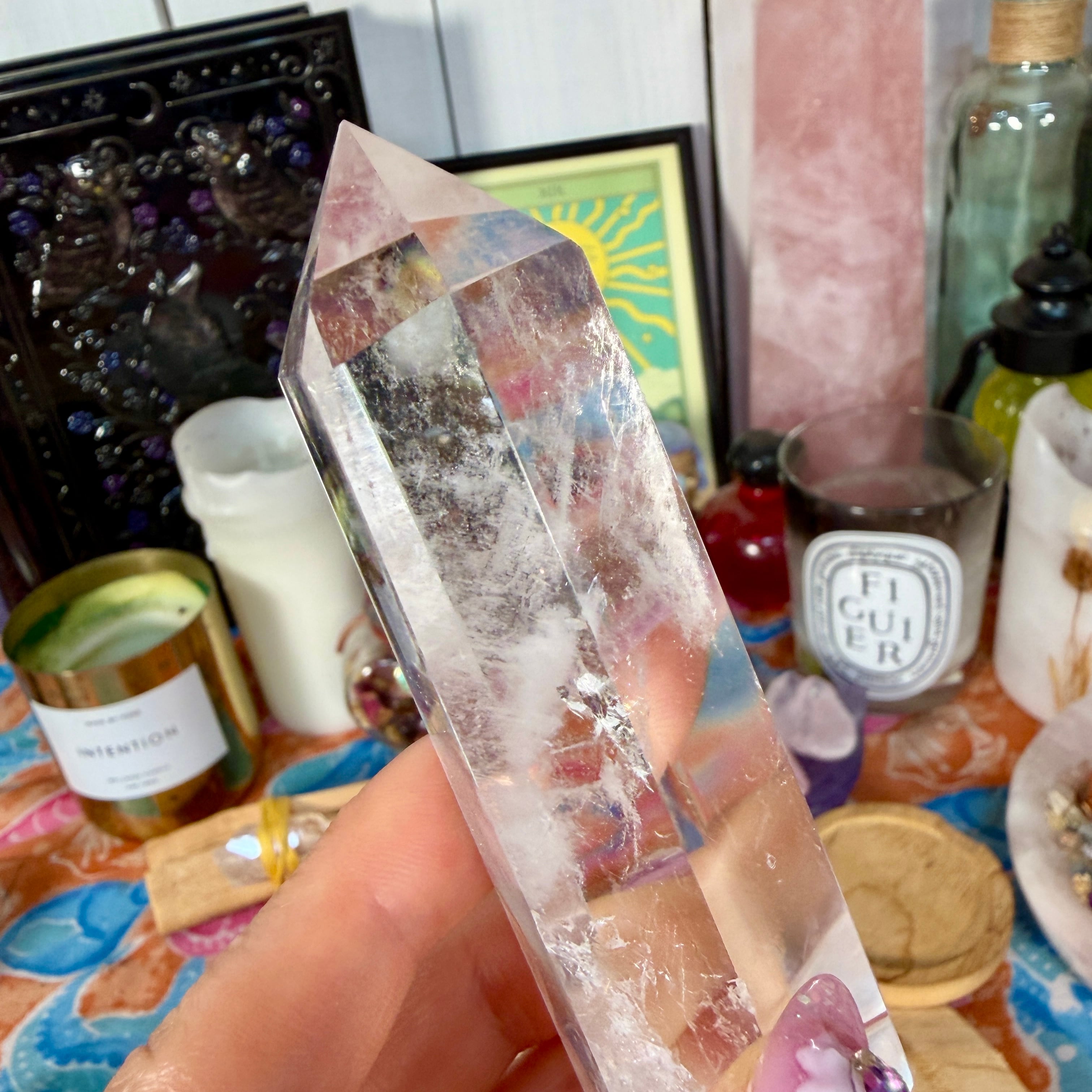 水晶　ワンド　21cm　専用スタンドセット　　 クリアクォーツ 魔女の祭壇】 水晶 / クリアクォーツ の ポイントタワー B