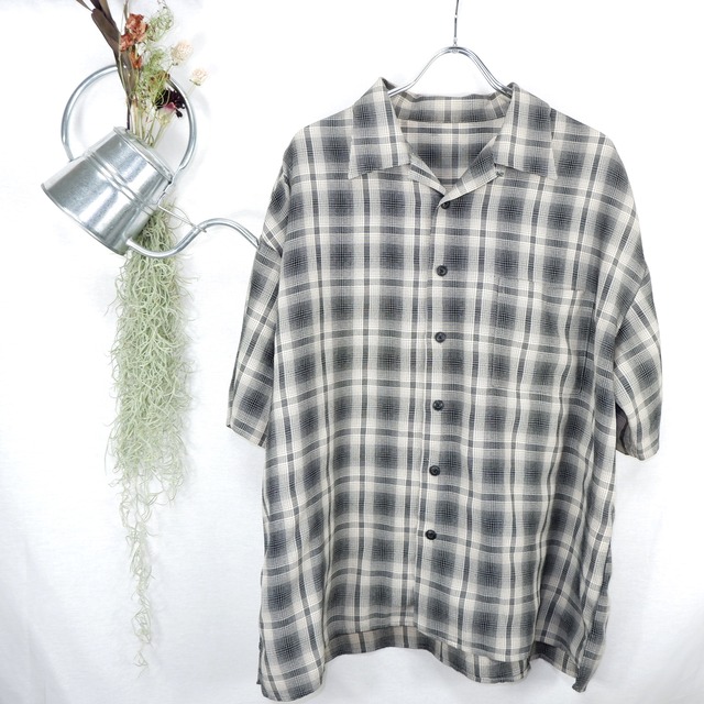 [L〜XL] Checkered Open Collar Shirt | チェック オープンカラー シャツ