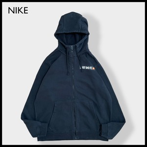 【NIKE】JUST DO IT ワンポイントロゴ プリント ジップアップパーカー フルジップ フーディー hoodie L ナイキ US古着