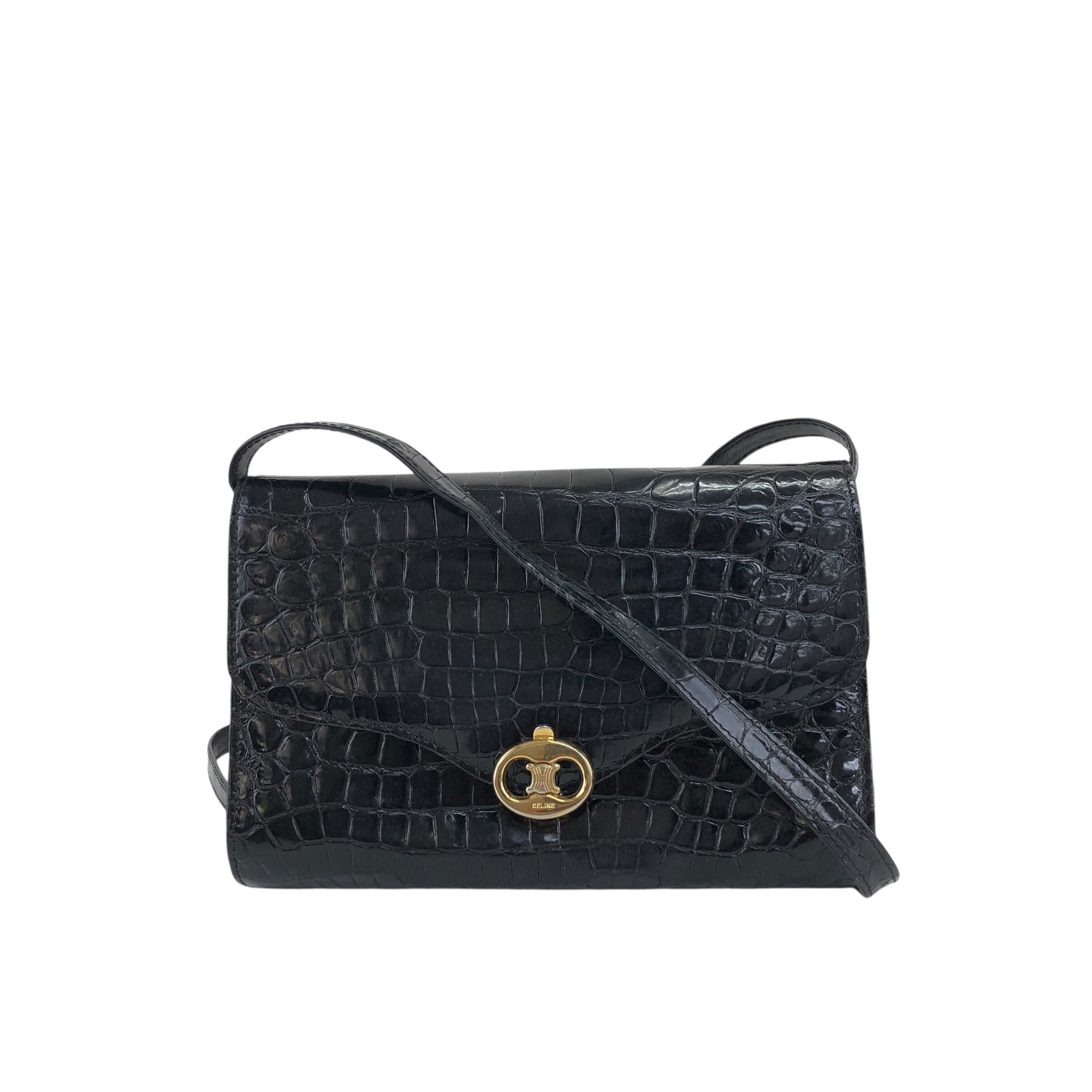 セリーヌ CELINE ショルダーバッグ トリオンフ ヴィンテージ ブラック CELINE セリーヌ ショルダーバッグ ブラック トリオンフ クロコ型押し