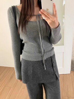 スクエアリボンリブニットトップス.1433