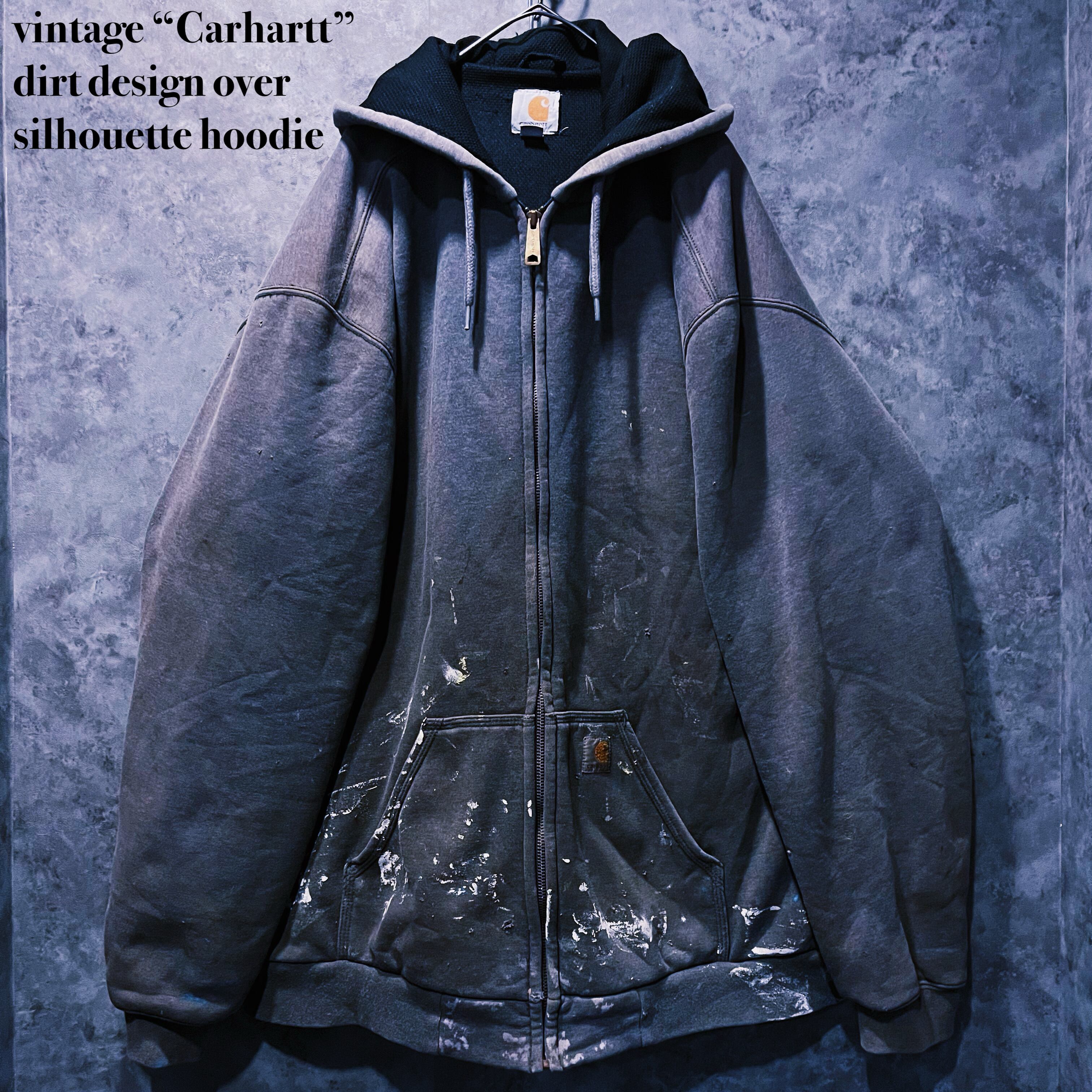 【doppio】vintage “Carhartt” dirt design over silhouette hoodie