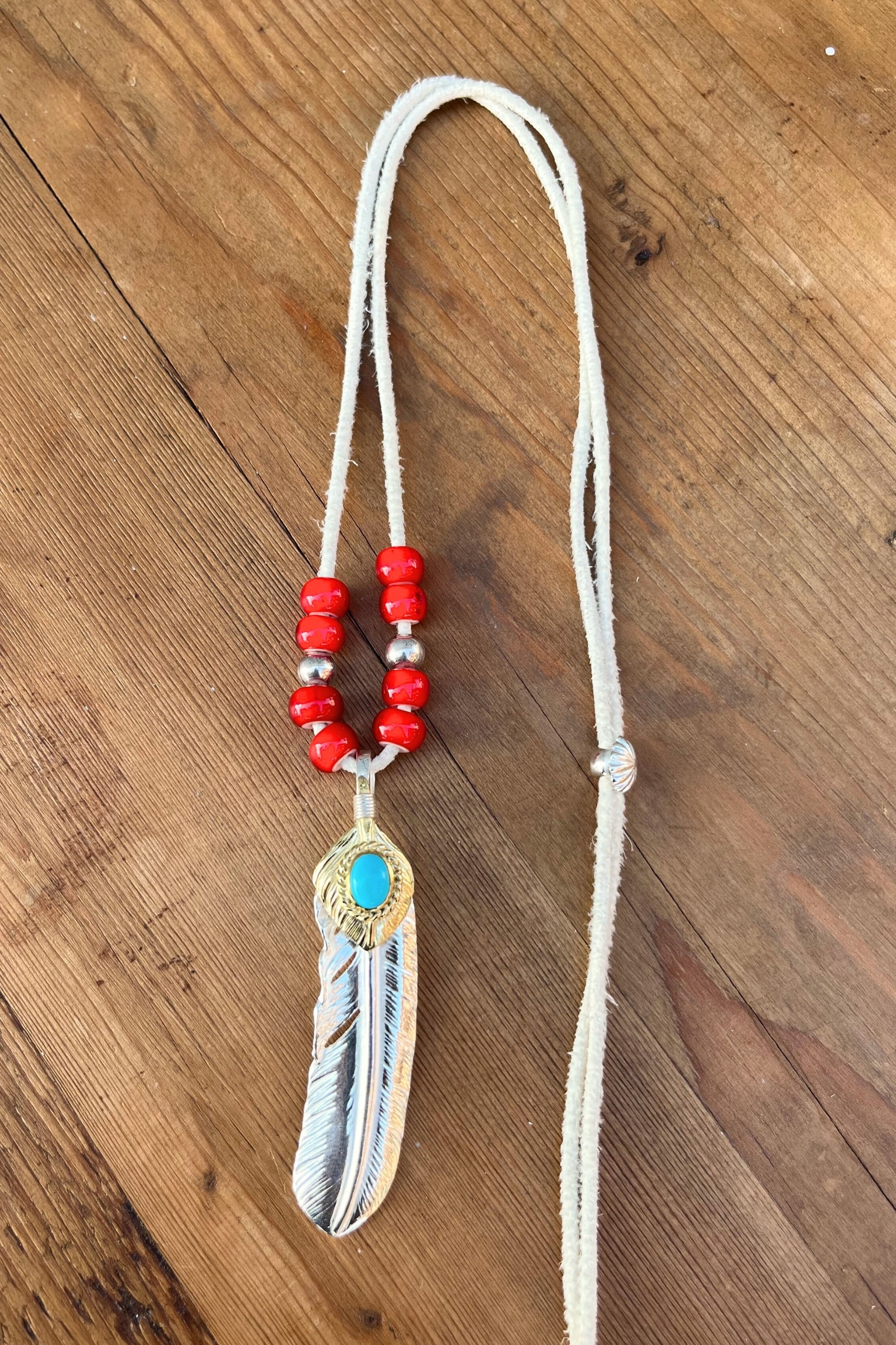 上金金縄ターコイズ付き特大フェザー（金の部分は真鍮）