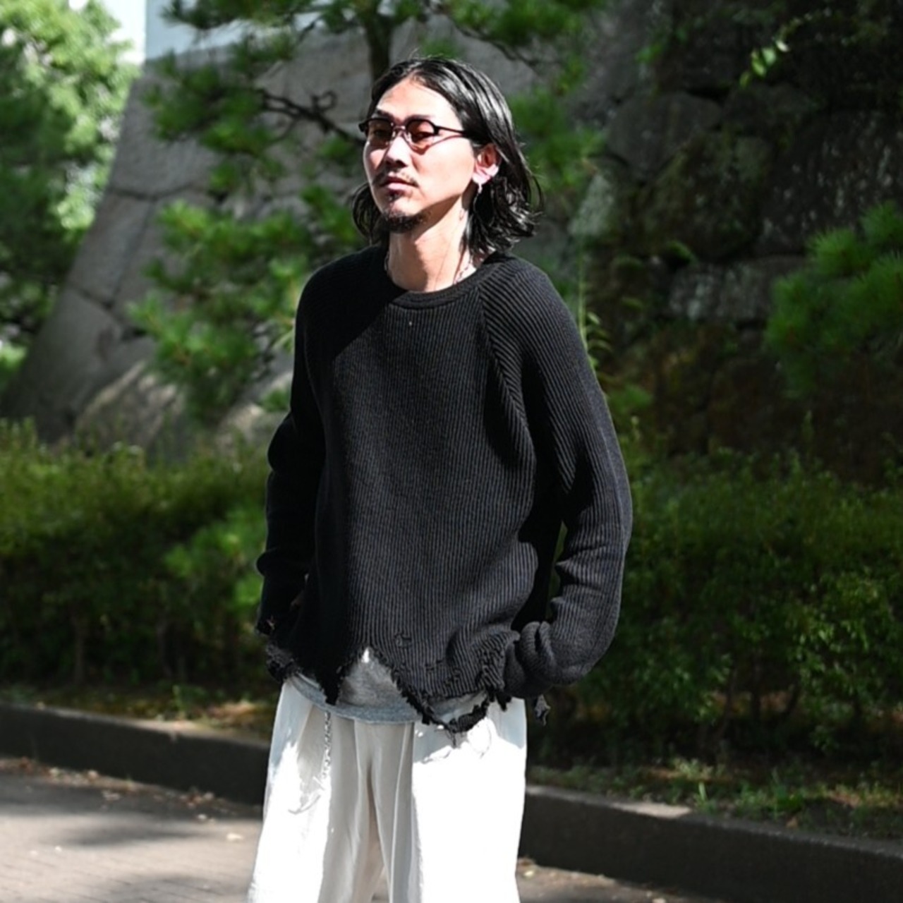 Leh(レー)GANKO別注×damage waffle L/S sweater コーディネート