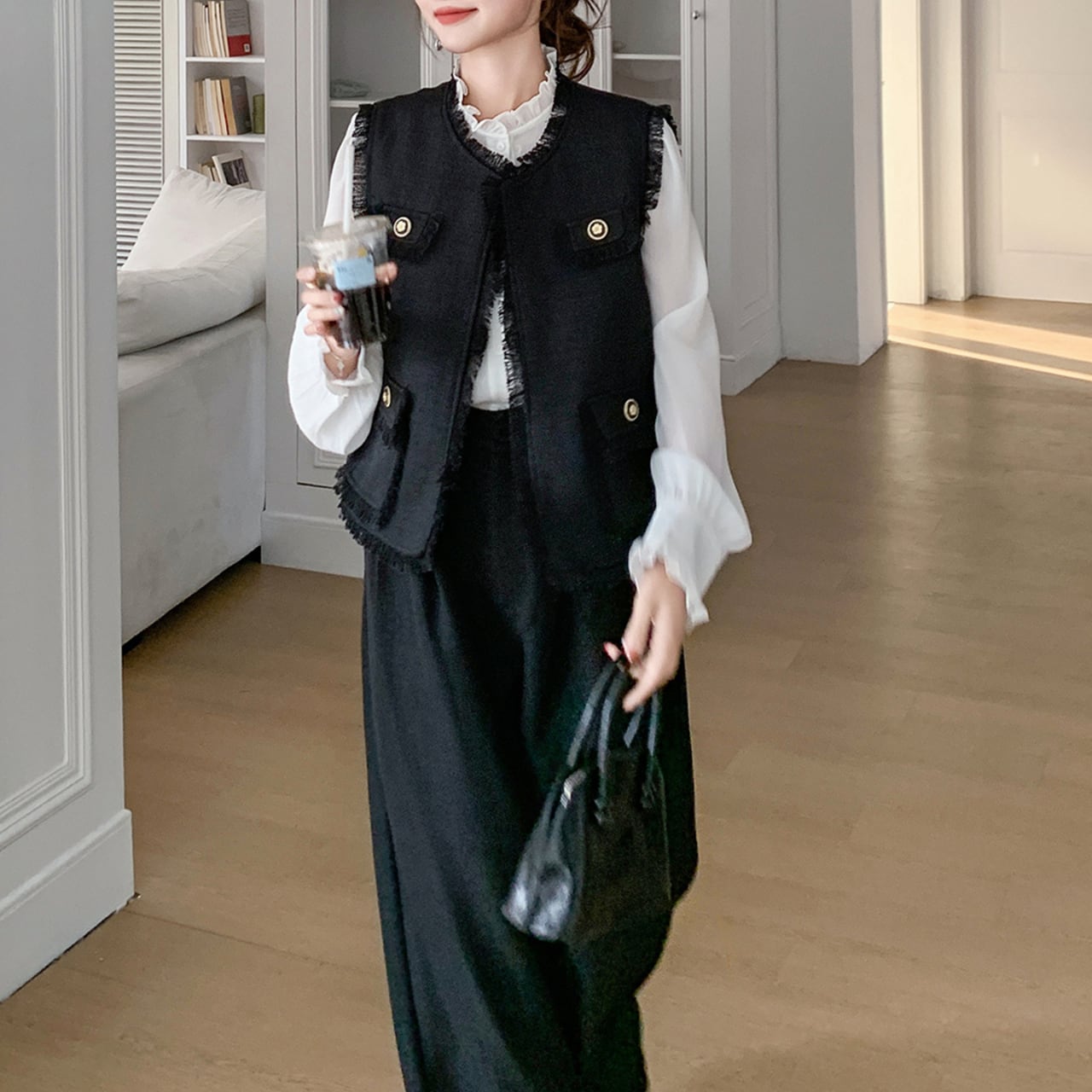 Fringe vest, blouse & pants set S1574