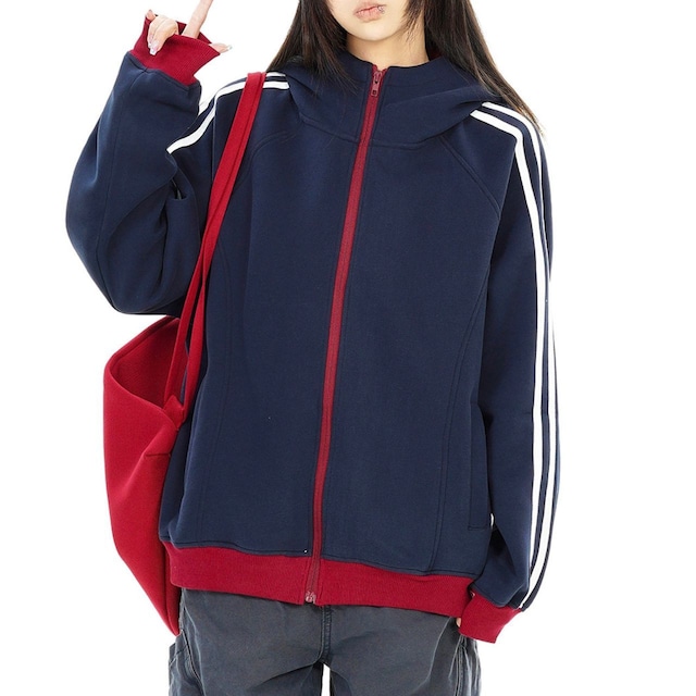 スリーラインバイカラージップブルゾン 2col R02746