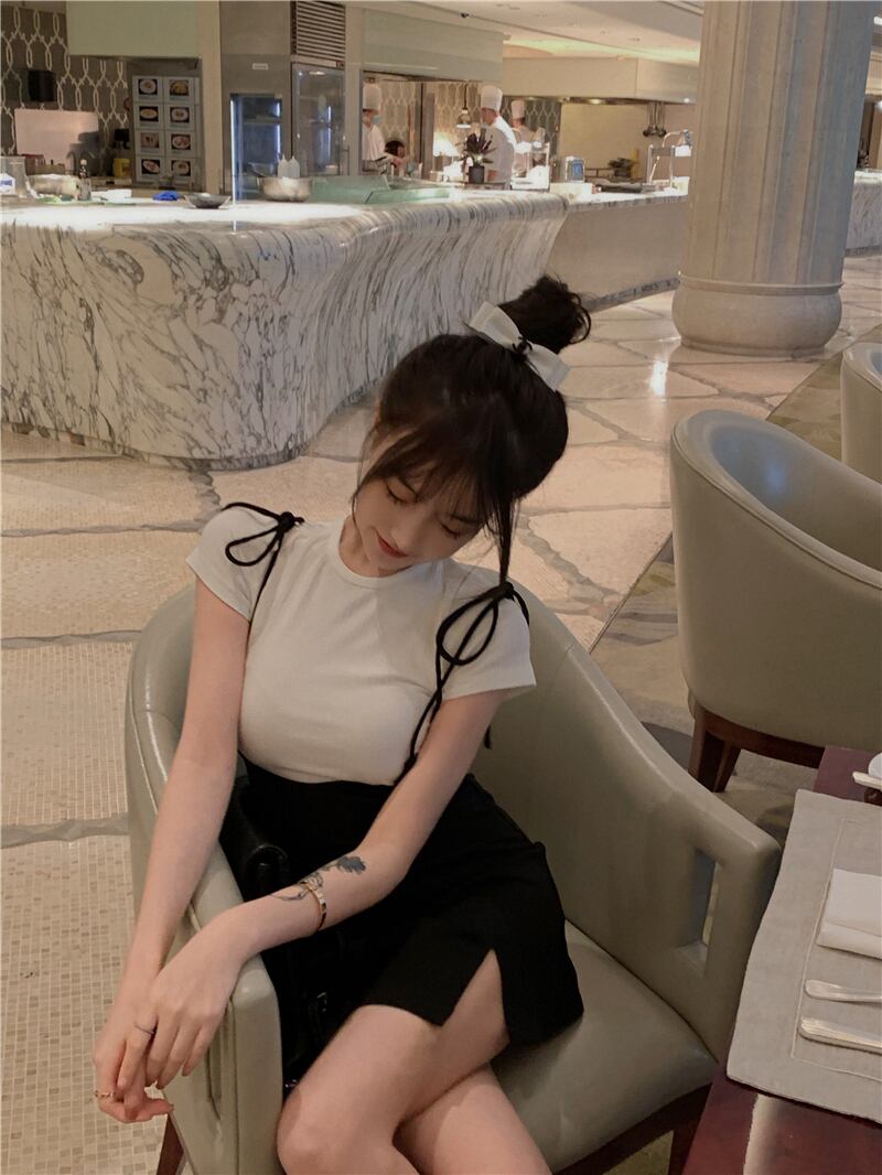 スカート サマーショートブラックハイウェストウェスト薄手 夏物 ブラックストロベリース93544267399