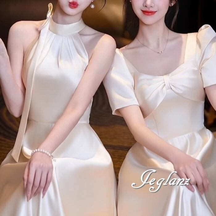 サテン イブニングドレス カラードレス 編み上げ 4パターン 光沢感(MB511)ζ