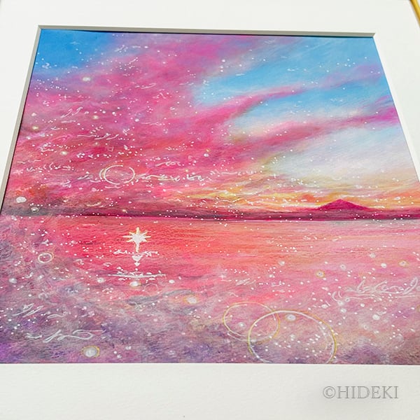 24217E 肉筆原画　水彩画　絵画　ファンタジー　ヒーリングアート 一点物】鳳凰の絵画｜海と空の煌めき「Stellar Grace」ヒーリング