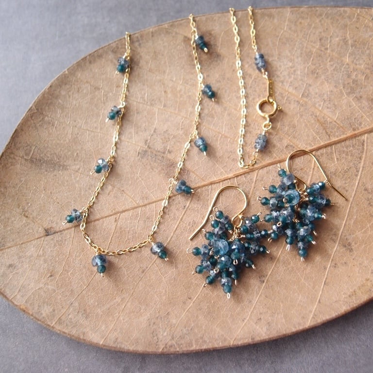 【K14gf】Kyanite × Blue Green Jade Chain Necklace/カイヤナイト×ブルーグリーンジェード ネックレス