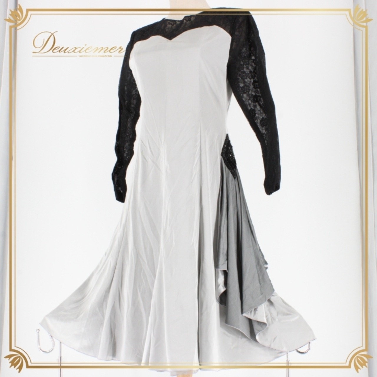 社交ダンス 衣装 スタンダード ドレス ワンピース レッスンウェア パーティドレス レディース 花柄 レース ブラック系 シルバー系 黒 長袖 シック 光沢感 滑らかな触り心地 繊細な花柄 おしゃれ パーティー トレーニング 衣装 結婚式 フォーマル 体型カバー 風合い ドレッシー セクシー 研修 競技用 複数サイズ展開 透け感