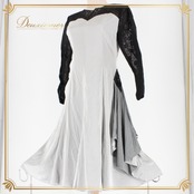 社交ダンス 衣装 スタンダード ドレス ワンピース レッスンウェア パーティドレス レディース 花柄 レース ブラック系 シルバー系 黒 長袖 シック 光沢感 滑らかな触り心地 繊細な花柄 おしゃれ パーティー トレーニング 衣装 結婚式 フォーマル 体型カバー 風合い ドレッシー セクシー 研修 競技用 複数サイズ展開 透け感