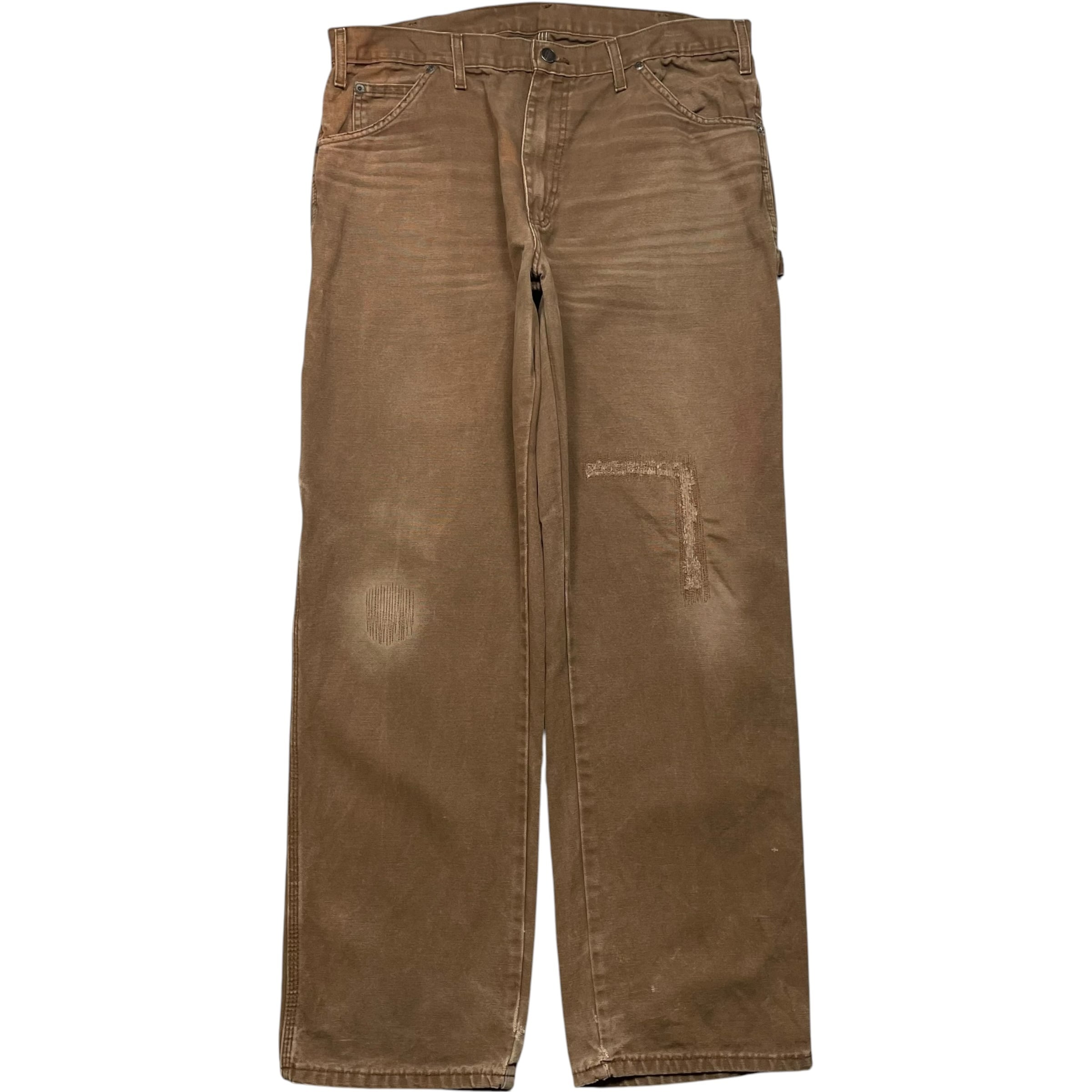 《実寸W35 L30》 Dickies ディッキーズ ペインターパンツ ワークパンツ ブラウン フェード ダメージ ワンポイントロゴ no.10270