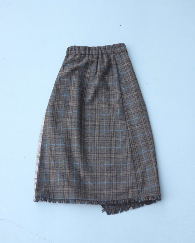 fringe check long skirt