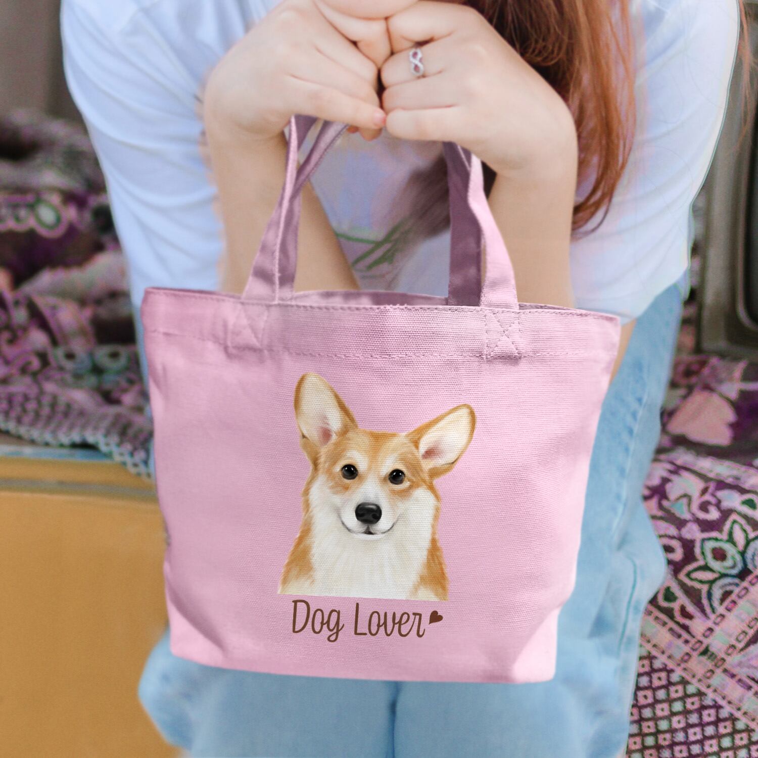 コーギー 水彩画風 毛色4色 】 ミニキャンバス トートバッグ 犬 ペット