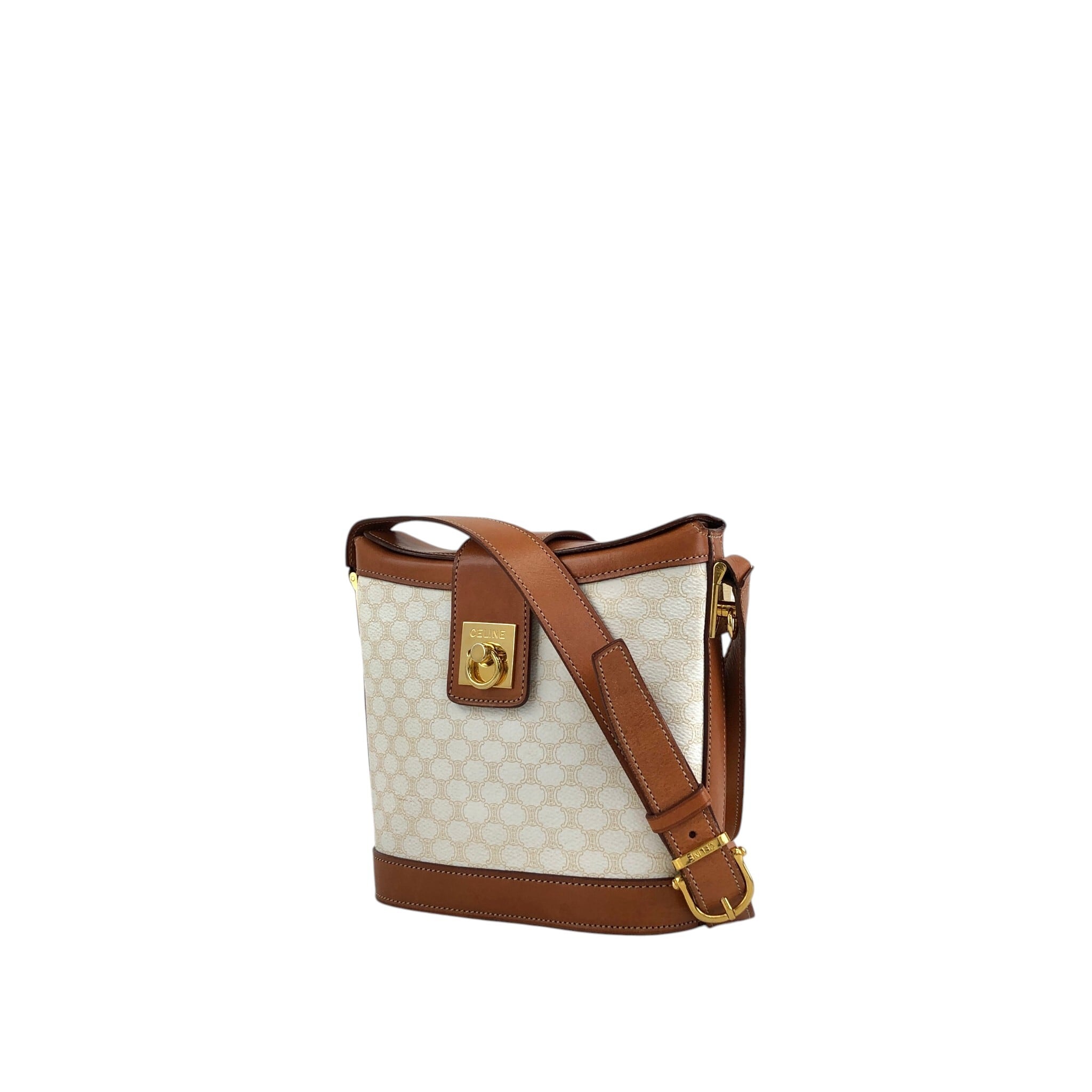 CELINE セリーヌ マカダム ショルダーバッグ ホワイト ブラウン