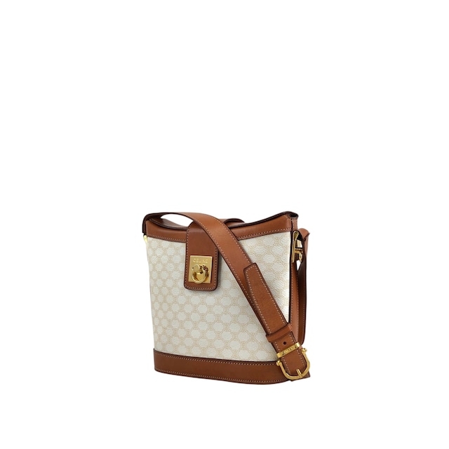 CELINE セリーヌ マカダム ショルダーバッグ ホワイト ブラウン ガンチーニ PVC レザー vintage ヴィンテージ オールド gt3h8m