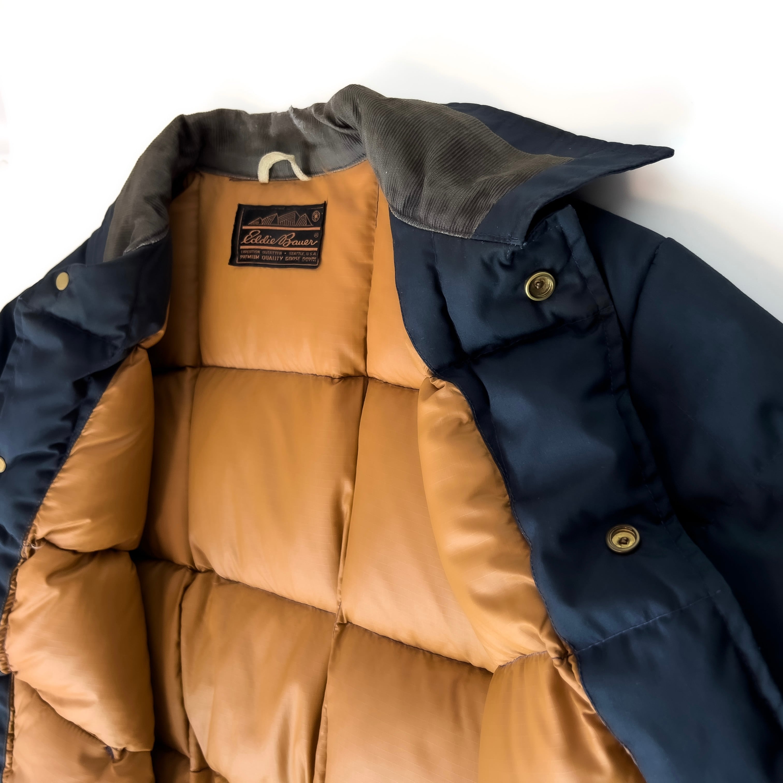 s 黒タグ前期 eddie bauer premium quality goose down navy