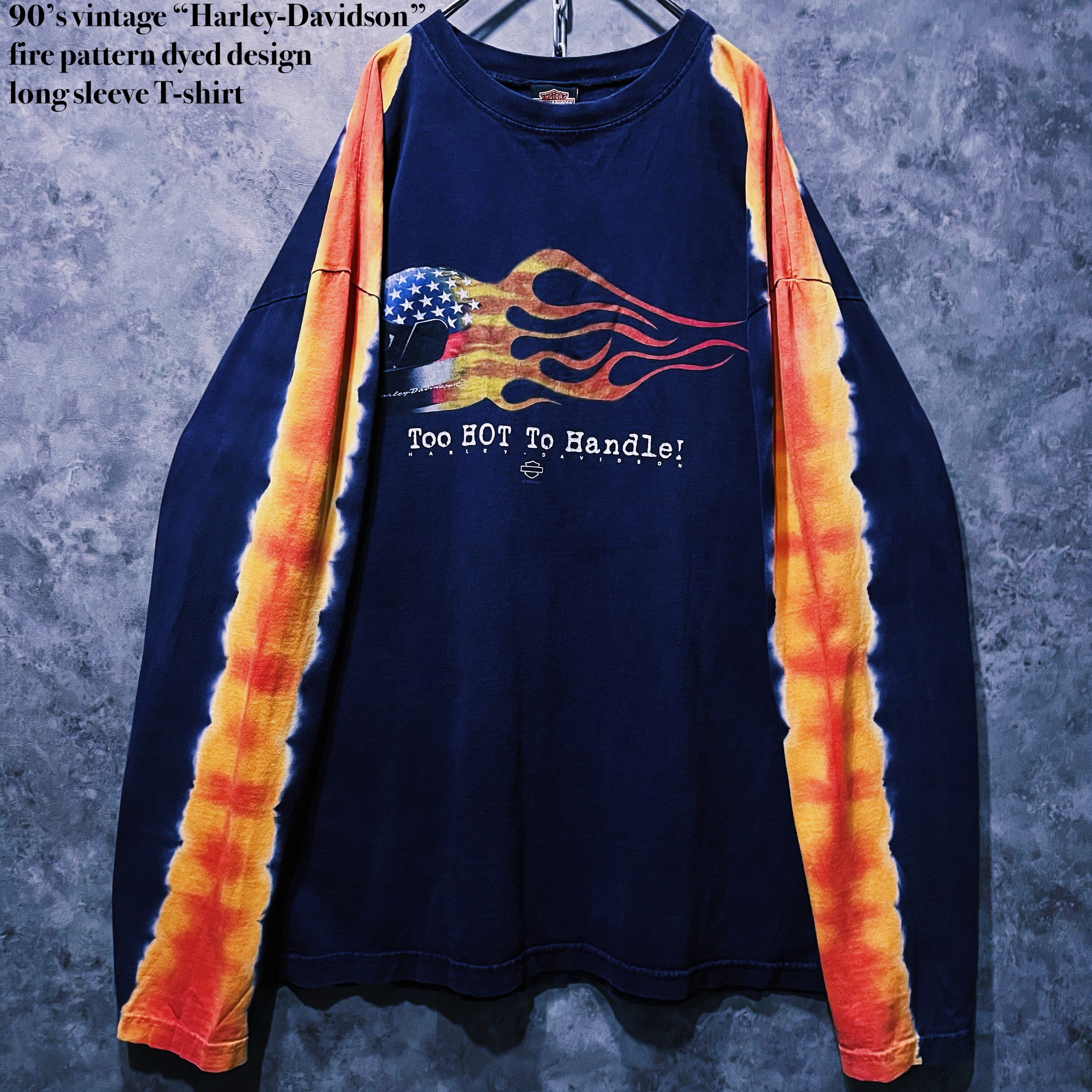 【doppio】90’s vintage “Harley-Davidson” fire pattern dyed design long sleeve T-shirt