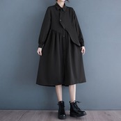 アシメ切替 ギャザー ワンピース 00427