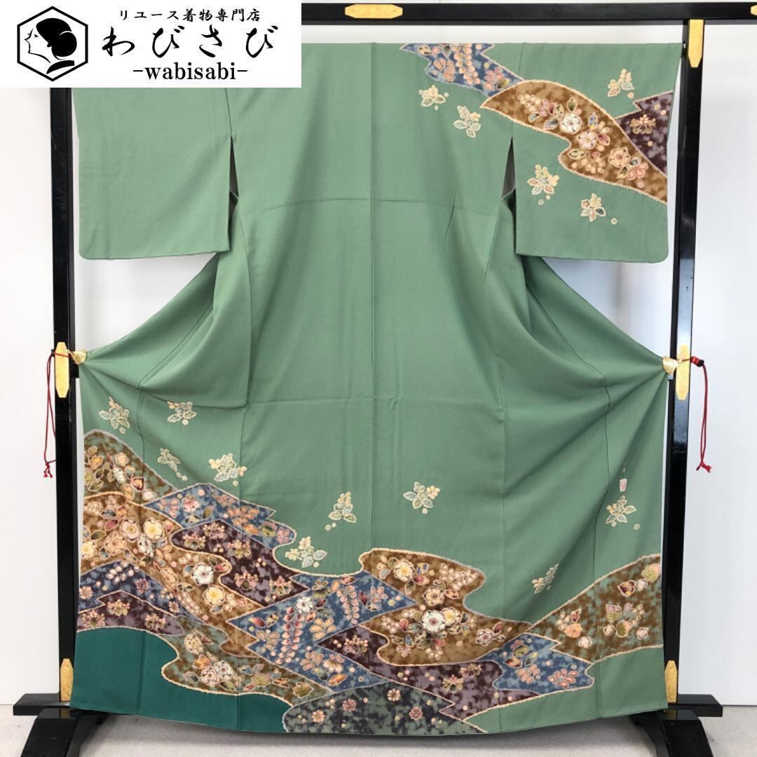 訪問着フルセット　着物　正絹　袷　絞り　トールサイズ　花喰鳥　N3 訪問着フルセット 着物 正絹 袷 絞り トールサイズ 花喰鳥 N3