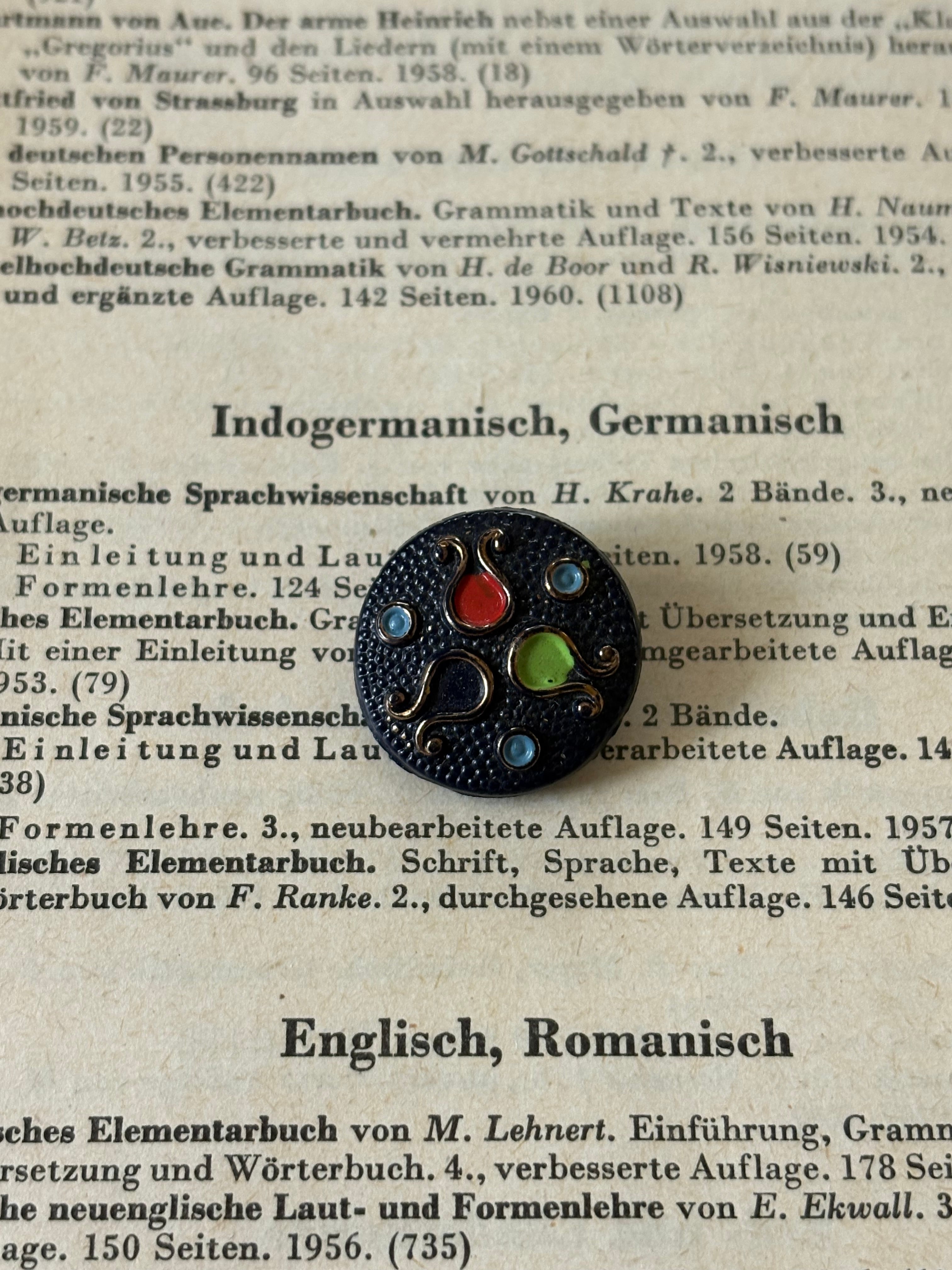 18mm チェコスロバキア Vintage ガラスボタン ブラック×マルチカラー アクセサリーパーツ デコレーション材