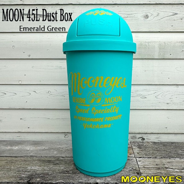 MOON 45L Dust Box Emerald Green ムーン 45 リットル ダスト ボックス エメラルド グリーン ゴミ箱 Wildman石井 レタリング ピンストライプ MOONEYES ムーンアイズ