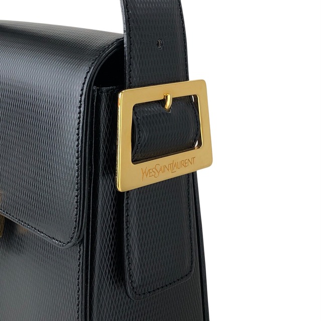 Yves Saint Laurent イヴ・サンローラン ショルダーバッグ ブラック ロゴ レザー セミショルダーバッグ vintage ヴィンテージ オールド avbr5u