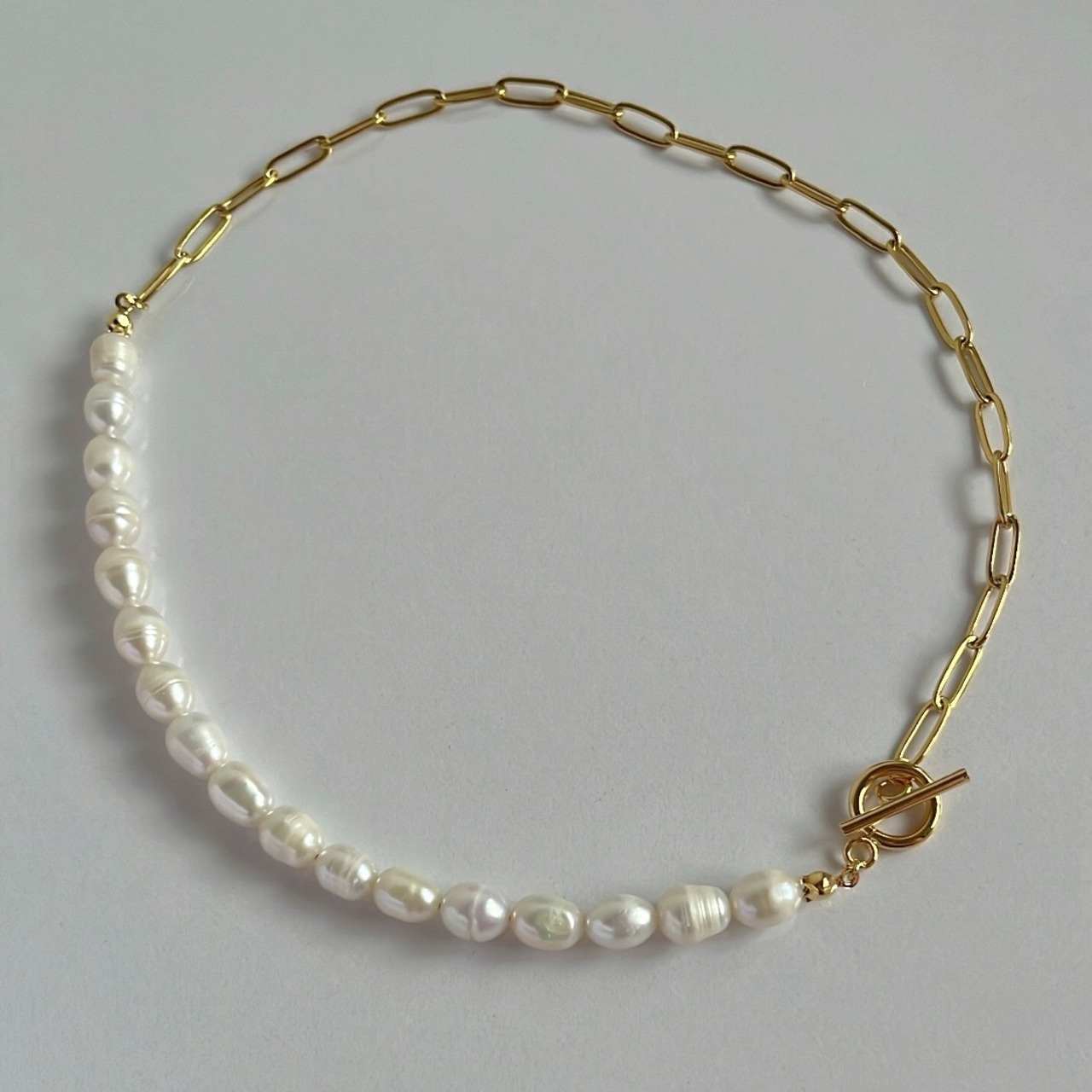 ［全2色］淡水パール × チェーン マンテルネックレス