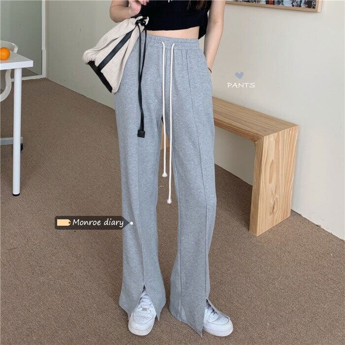 グレーパンツ カジュアルハイウェストルーズスプリング 春物 モンロー3549366947