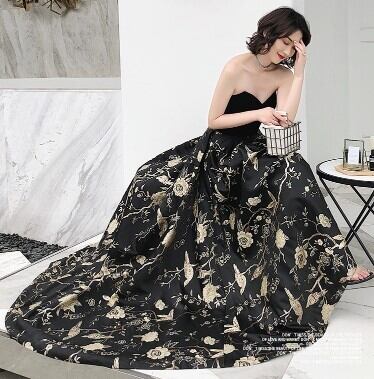 上品！ イブニングドレス 黒 ベアトップ ミニトレーン/短トレーン  