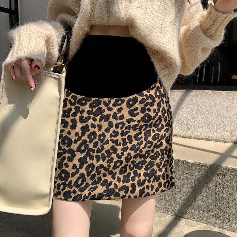 【新作】【送料無料】 854＃シックなインレオパードマタニティスカート調節可能なベリーAラインミニスカート服妊娠中の女性秋冬暑い妊娠 オータム 秋物 ウィンター 冬物 アジャスタブル AL expec443711097539