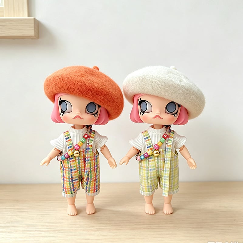 Molly&1/8ドール用 夏 カジュアル トップス+チェック柄サロペット+帽子