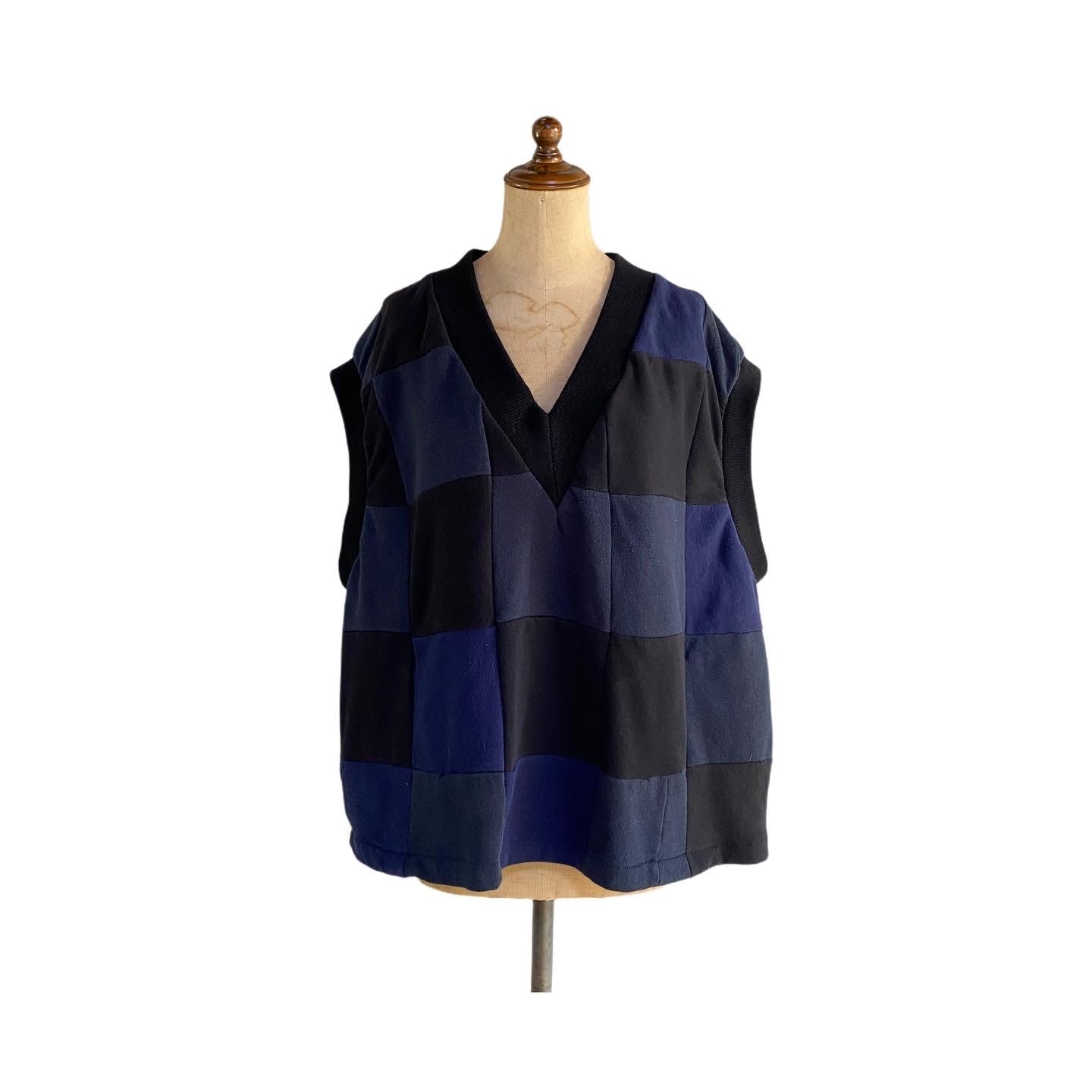 Patchwork V-neck sweat vest black navy