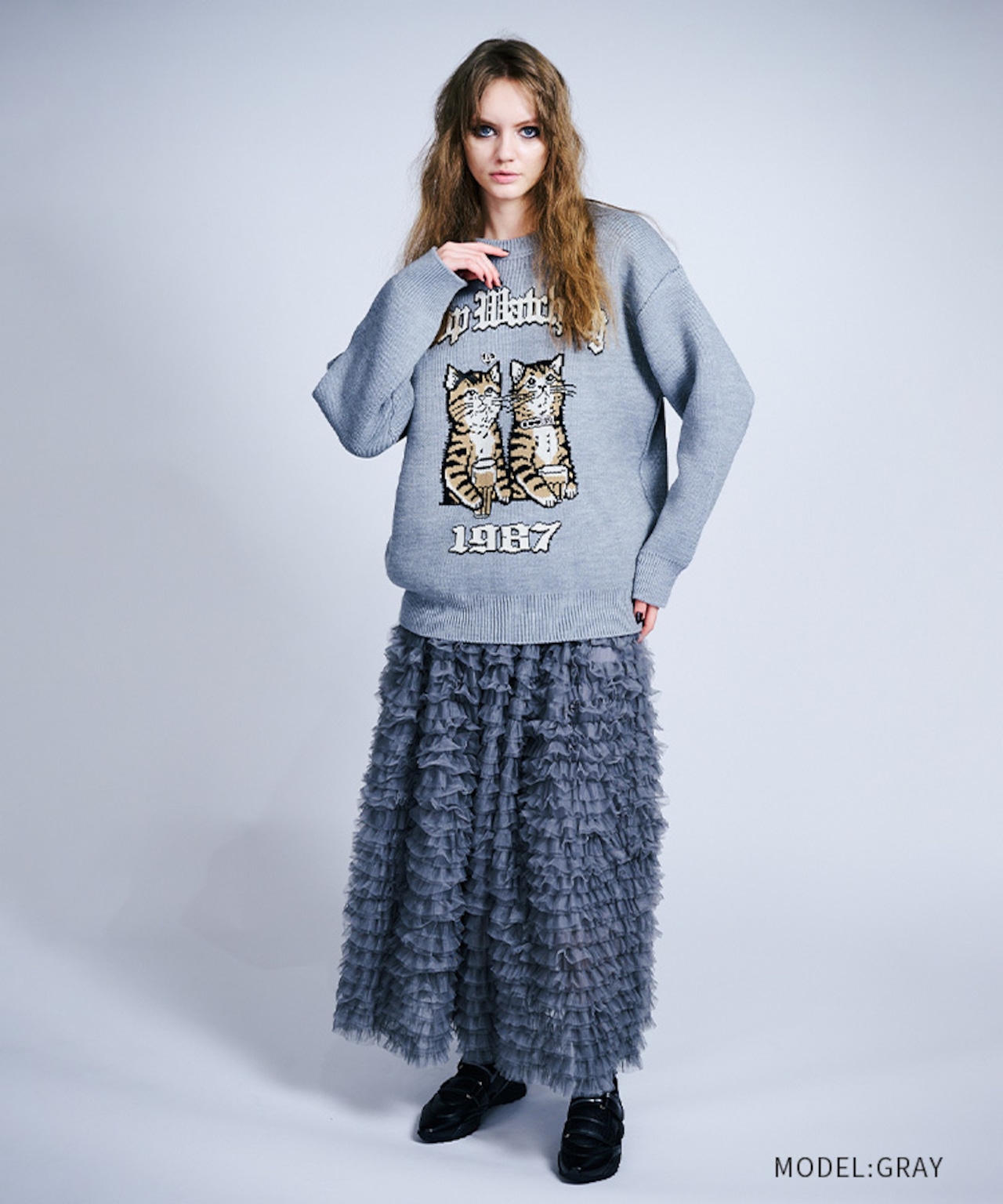 COOLA MADE®エンブロイダリーCATニットTOPS (GRAY) CQ-47117