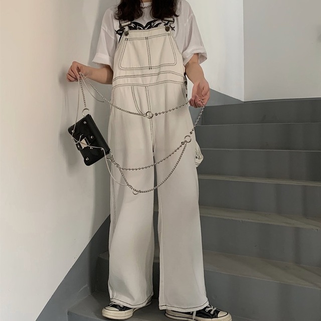 【韓国通販 dgo】ユニセックス ワイドレッグ ホワイト オーバーオール(M3462）センス溢れるファッションitem