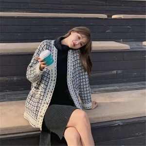 チェックニットカーディガン