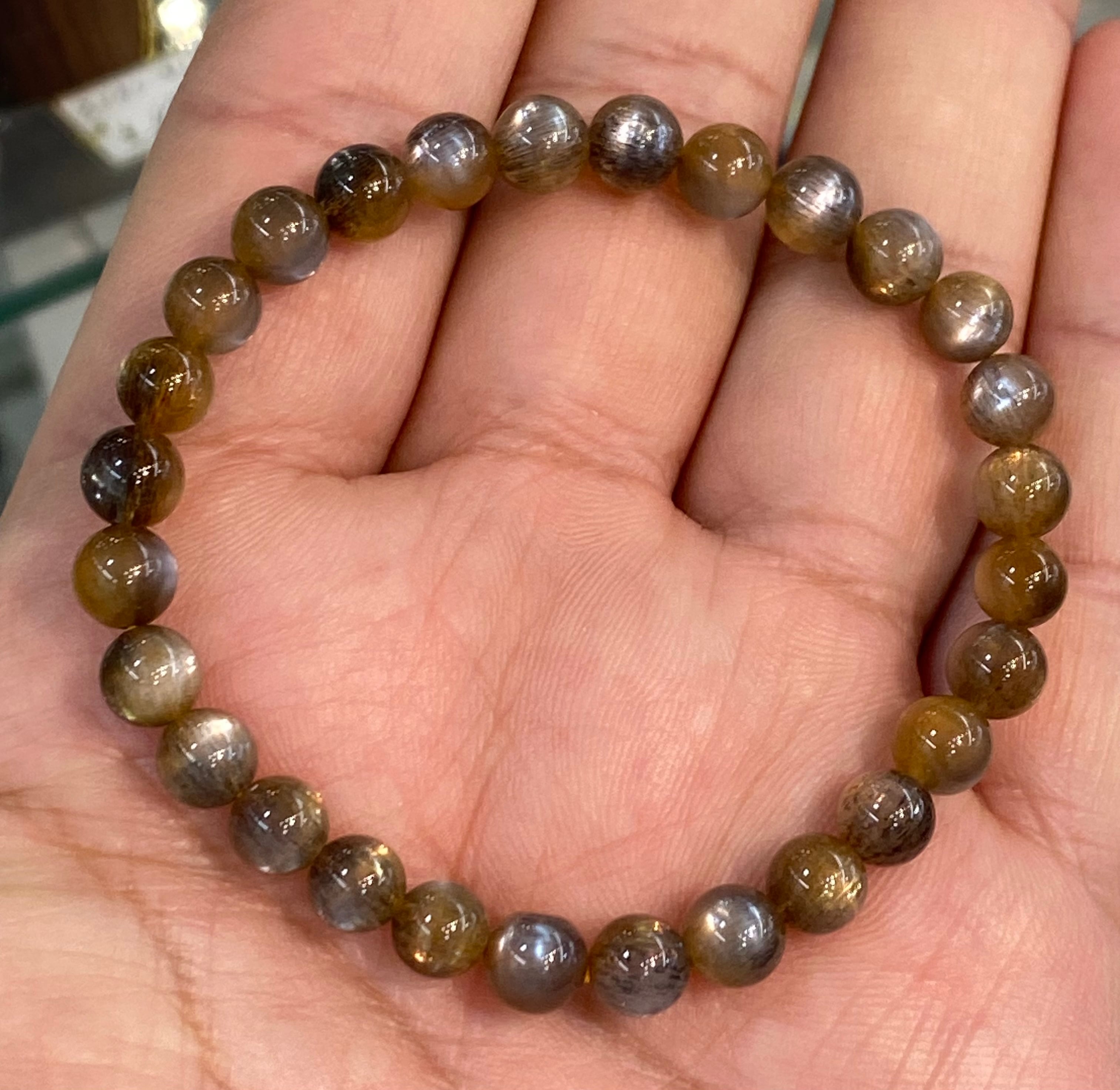 特選！最高グレード ブラックサンムーンストーンブレスレット9.5mm 激
