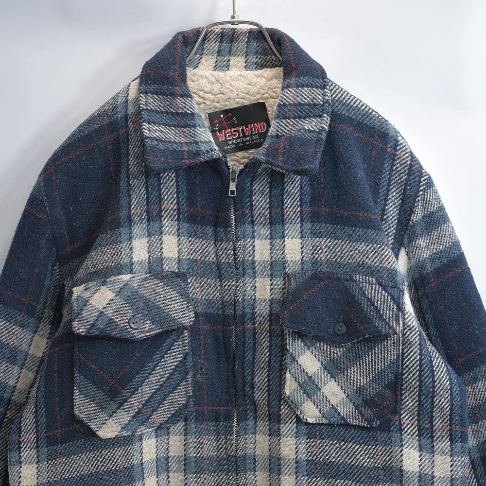 70~80s USA製 WESTWIND ウエストウィンド ボアライナー ウールブレンド チェック ジャケット ヴィンテージ ビンテージ アメリカ古着 メンズM~L相当