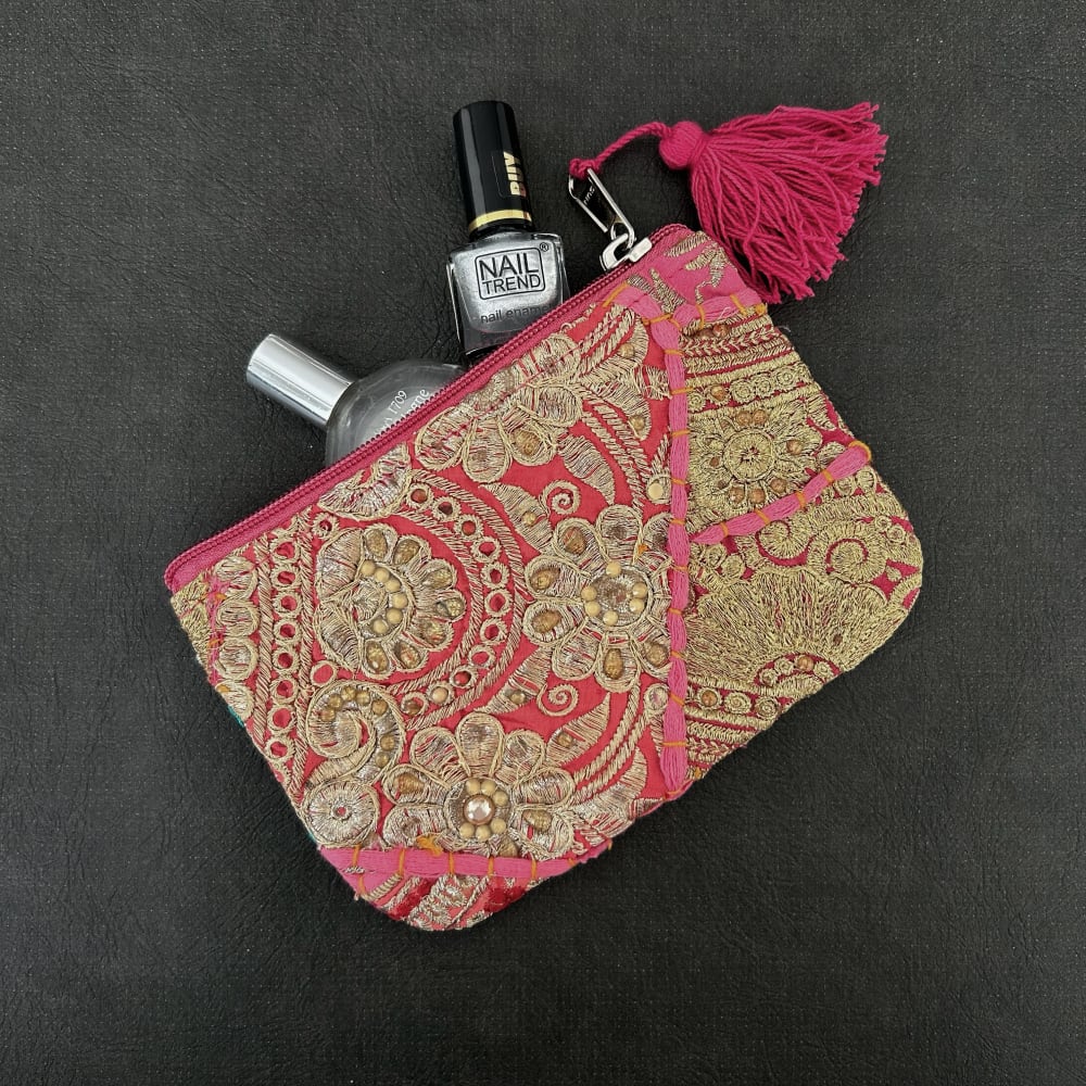 刺繍パッチワークポーチ カンバディア ピンクB