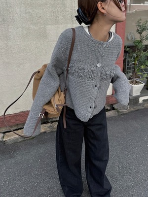 "gray" "black" flower motif hand wool knit