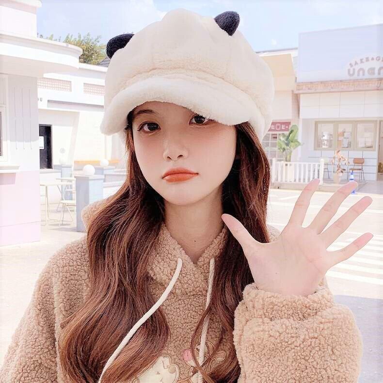 ちっちゃいお耳がキュート フェイクファー キャスケット キャップ 帽子 耳付き くま ふわふわ ポップ カジュアル 個性派 Lamitte Deco トレンド 韓国ファッション ショップ Base店