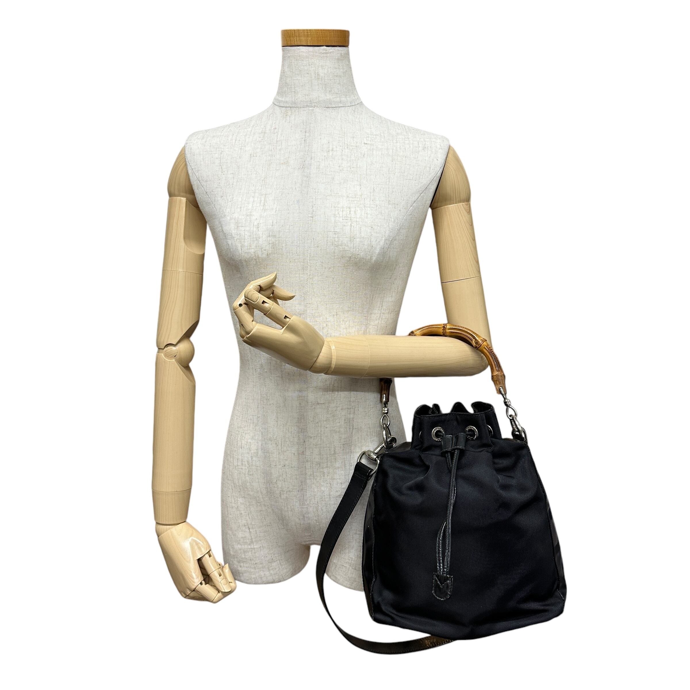 GUCCI グッチ バンブー 巾着 2WAYバッグ ナイロン×エナメル ブラック  