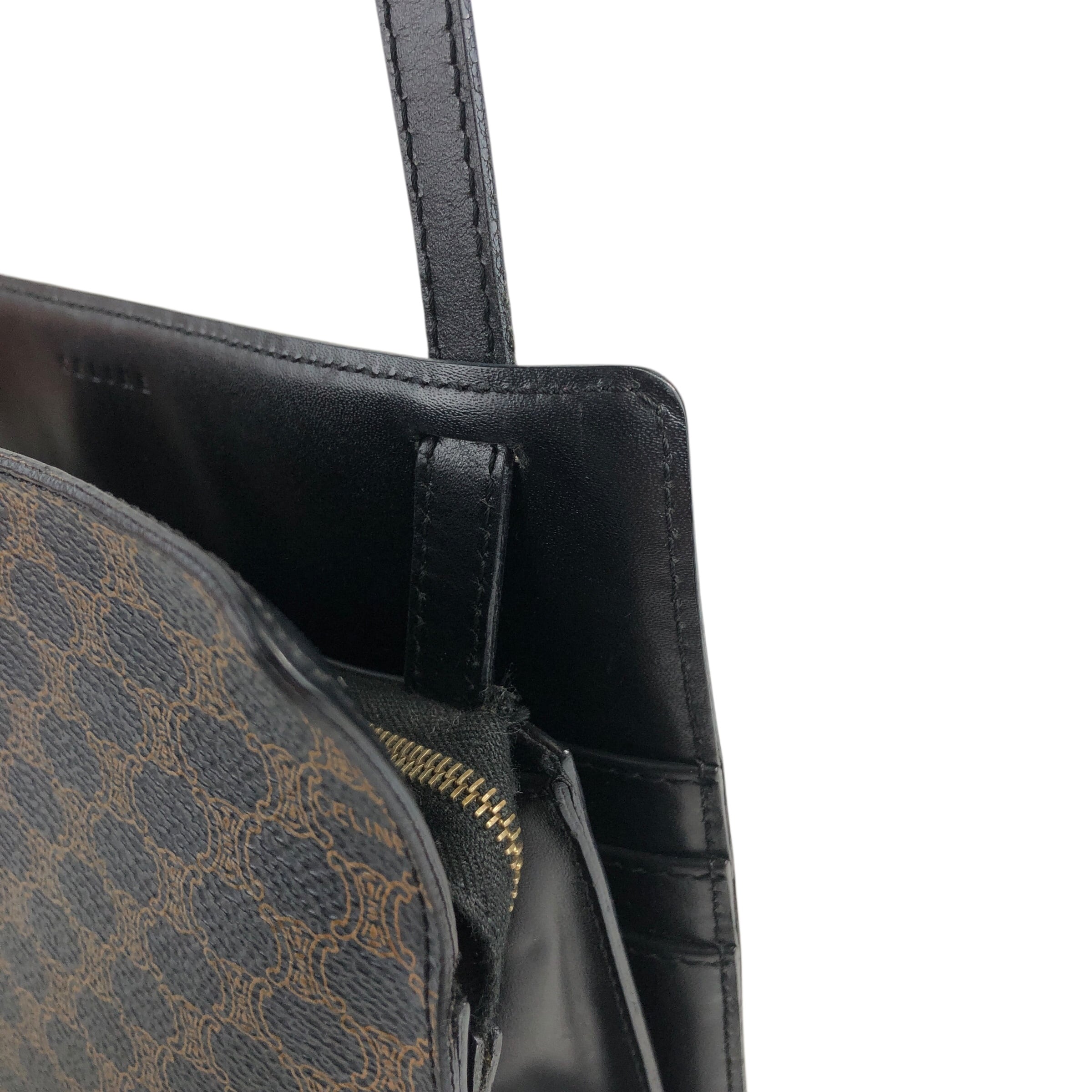 CELINE セリーヌ マカダム  ショルダーバッグ ブラック  PVC/レザー ミニバッグ dwm48m CELINE セリーヌ マカダム ショルダーバッグ ブラック PVC/レザー ミニ