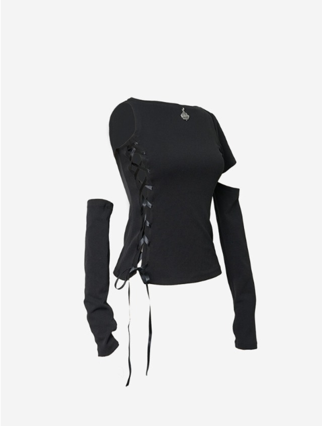 [elfelfelf archives] UNBALANCE CORSET T SHIRTS [BLACK] 正規品 韓国ブランド 韓国通販 韓国代行 韓国ファッション elf エルフ エルフエルフエルフ 日本