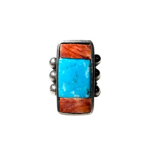 Anglo JOCK FAVOUR kingman turquoise × spiny oyster inlay ring