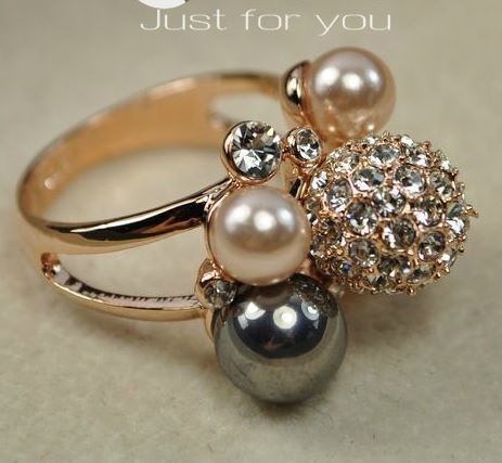 18K RGP ゴールド ダイヤ CZ フラワー パール リング gu842e | Rainbow