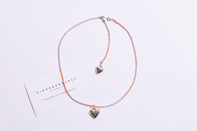 colorful beads heart necklace J