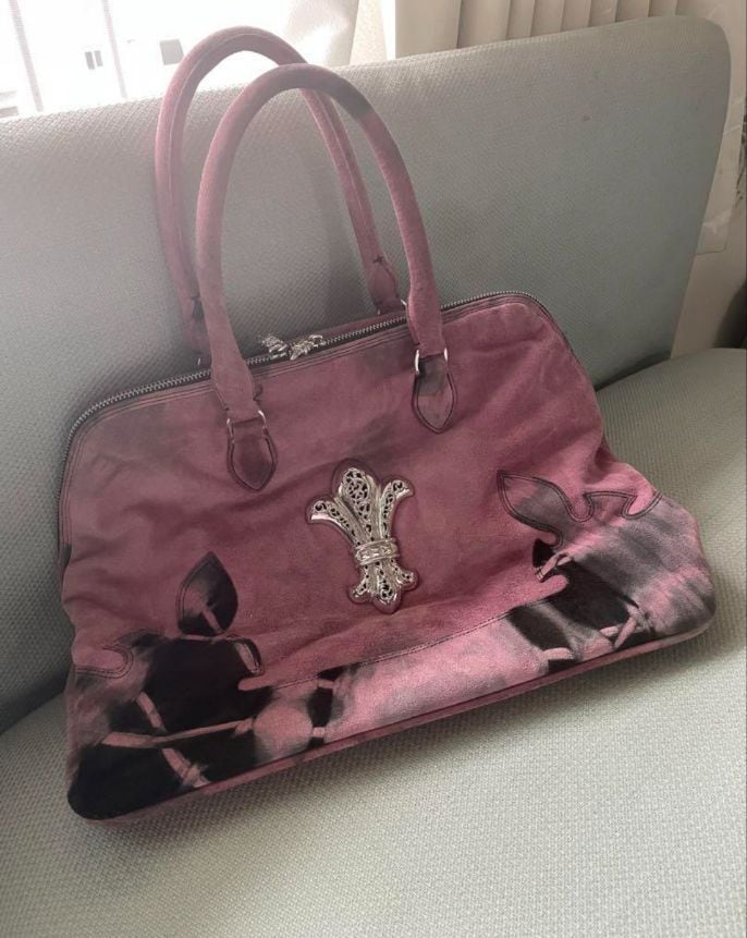CHROME HEARTS クロムハーツ ピンク スエード バッグ フラワー装飾