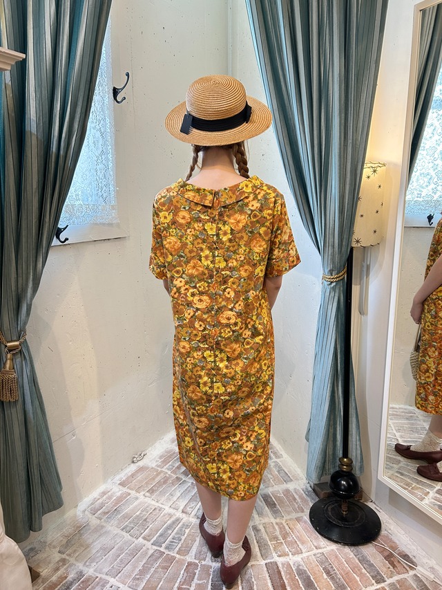 60's orange flower print  dress